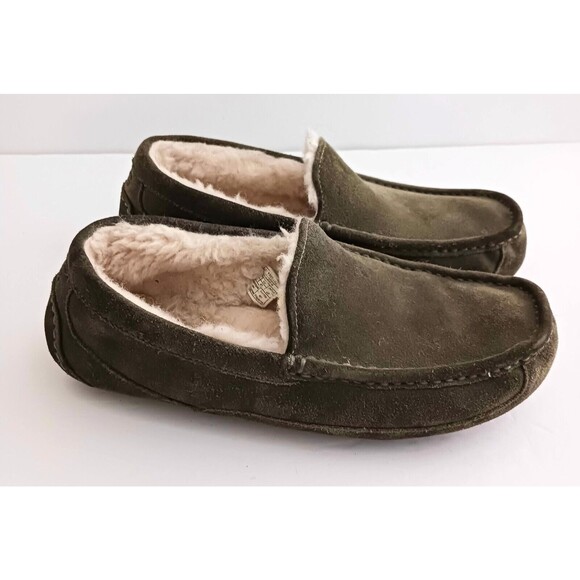 UGG Ascot Olive Green Suede Slipper Sheepskin Lined 1101110 Sz 10 - Picture 3 of 8